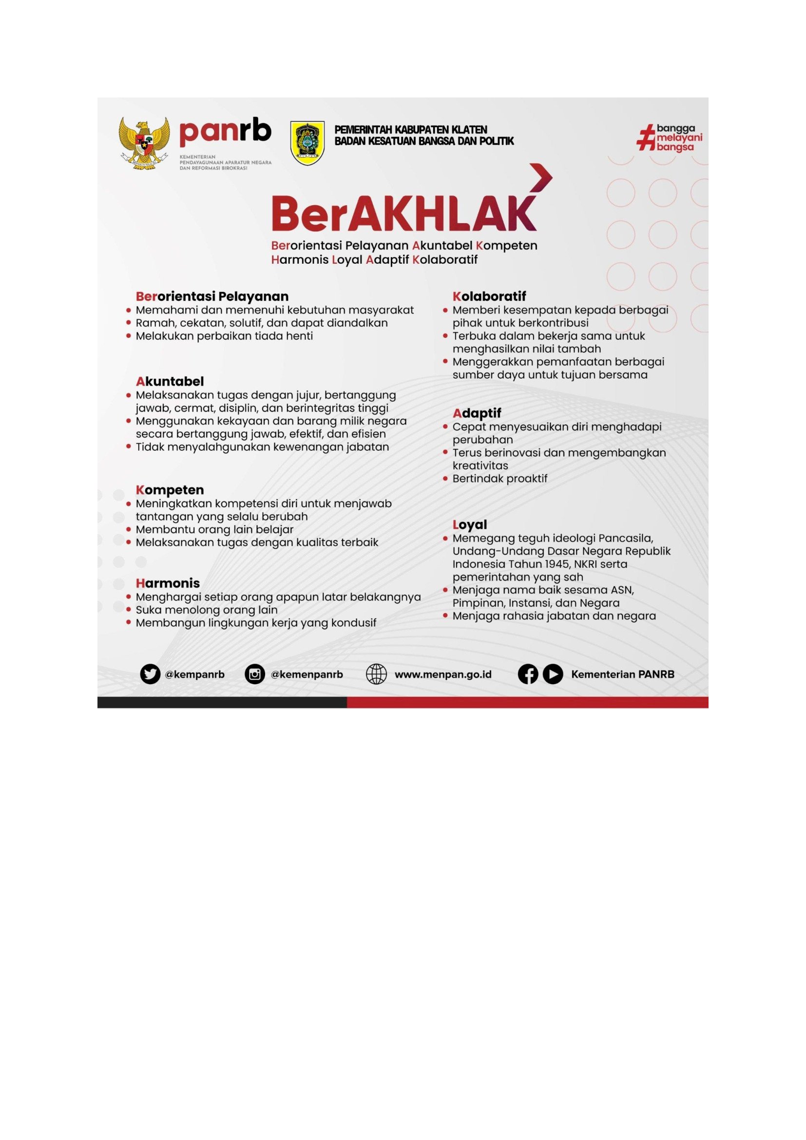 Pentingnya menerapkan BERAKHLAK setiap Instansi Pemerintah